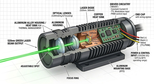 Diagram showcasing a laser module internal structure and components.